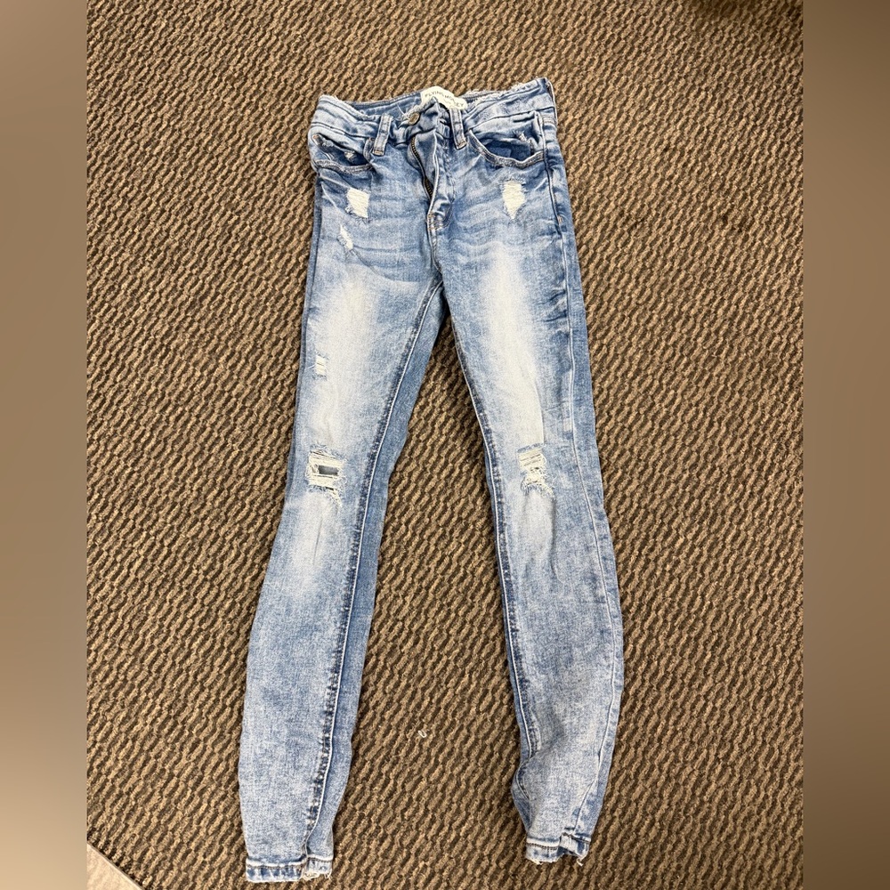 Flying Monkey Light Blue Distressed Skinny Jeans